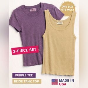 Michael Stars Tank & Tee Set One Size Purple Short Sleeve Beige Tank USA